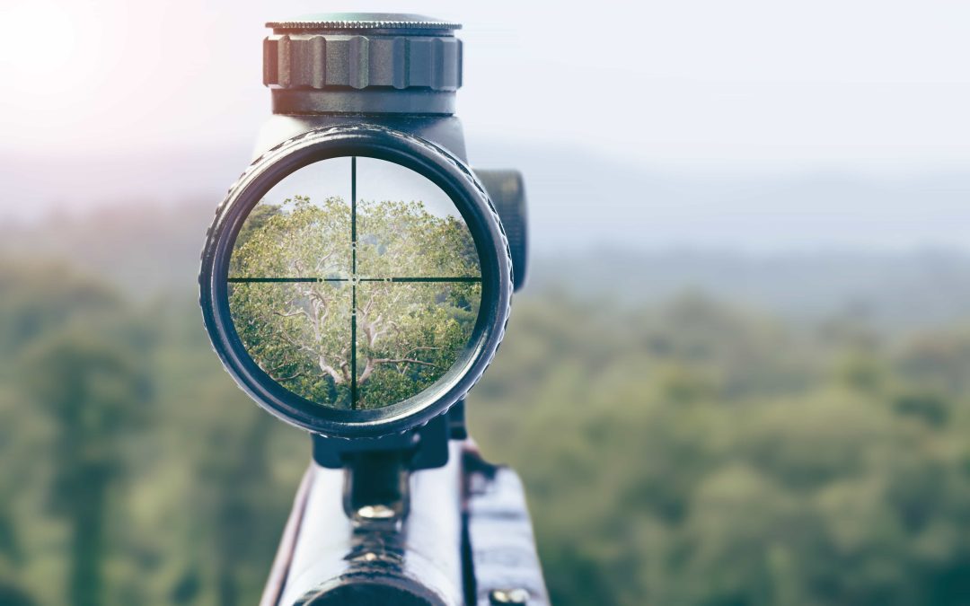 A scope zoomed into a nature landscape